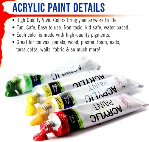 Miniatura 6 de U.S. Art Supply Juego de pintura acrílica profesional de 12 colores en tubos de 0.4 fl oz, pigmentos ricos en colores vivos para artistas