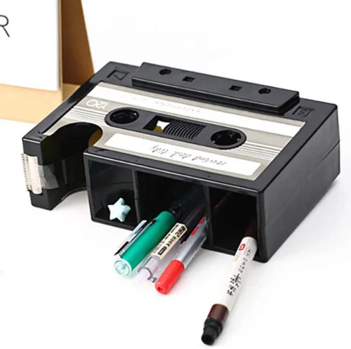 Miniatura 2 de Soporte de lápiz de cinta creativa, Dispensador de cinta de casete retro, Contenedor ordenado de escritorio de papelería, Organizador de suministros