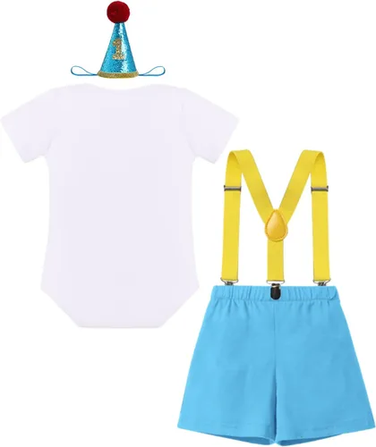 Miniatura 2 de Conjunto de traje de banderín para el primer cumpleaños de bebé niño, pajarita, pantalones cortos, tirantes en la espalda en Y, sesiones de fotos