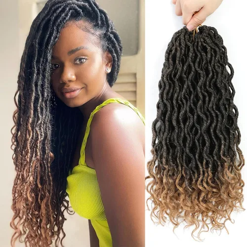Miniatura 48 de Trenzas postizas Goddess, 6 paquetes de 18 pulgadas, cabello lacio, trenzado con ganchillo, para mujeres negras, trenzas postizas ombre con puntas