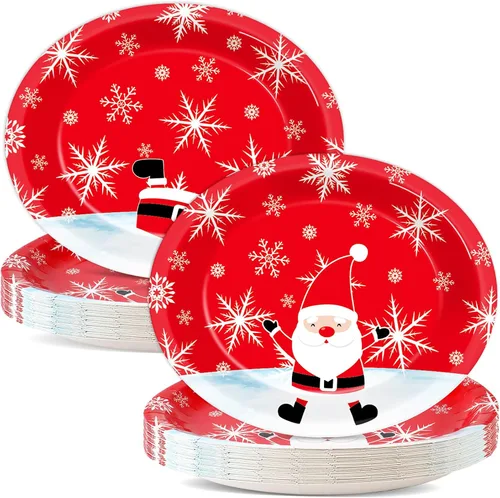 Miniatura 24 de 50 platos de papel ovalados de guinga rojo y verde de Navidad grandes de 11 pulgadas, desechables, decoraciones de fiesta temática de Navidad