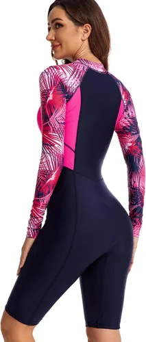 Miniatura 41 de ECUPPER Traje de baño de una pieza de manga larga para mujer, con cierre Boyleg, protector de erupción, cobertura de traje de baño de surf, traje