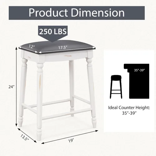 Miniatura 3 de Giantex Juego de 2 taburetes de bar de 24 pulgadas de altura de mostrador con asiento acolchado, patas de madera de goma, reposapiés y superficie