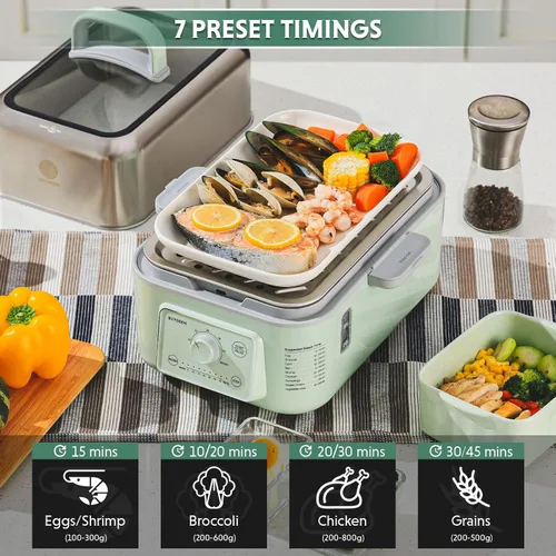 Miniatura 5 de BUYDEEM G52 - Vaporizador Eléctrico de Alimentos de 5.3 Cuartos de Galón para 2-4 Porciones, Vaporizador de Verduras para Cocinar, Mantiene Caliente