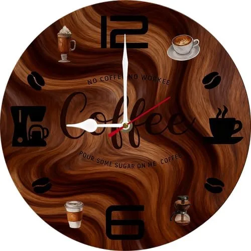 Miniatura 10 de Reloj de pared de café de 10 pulgadas, reloj redondo de madera de café, reloj silencioso sin tictac, relojes vintage de granja para oficina, hogar
