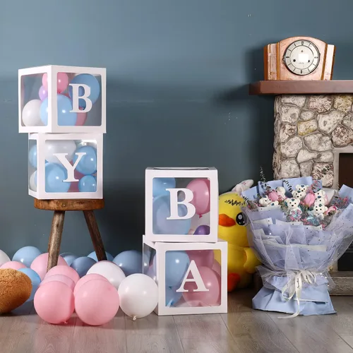 Miniatura 5 de Sooyee Marco de fotos, cajas con letras para baby shower, 11.8 x 11.8 x 11.8 pulgadas, color blanco, juego de 4
