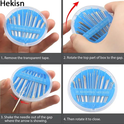 Miniatura 4 de Hekisn 30 agujas de coser a mano de alta calidad, 6 tamaños, 30 unidades, agujas de coser surtidas, agujas de coser para reparación de costura a
