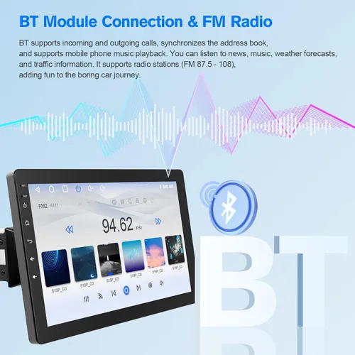 Miniatura 6 de Estéreo de coche con pantalla táctil giratoria de 10.1 pulgadas, Android 13, inalámbrico CarPlay/Android Auto, CPU de 4 núcleos, 2GB+32GB
