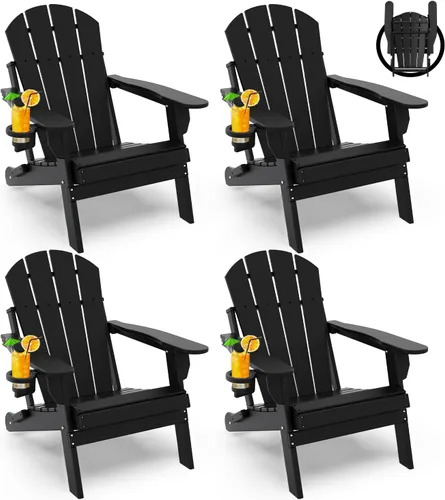 Miniatura 24 de GREENVINES Juego de 2 sillas plegables Adirondack Plástico HDPE Silla para hoguera Todo clima Portavasos Rojo para terraza, patio