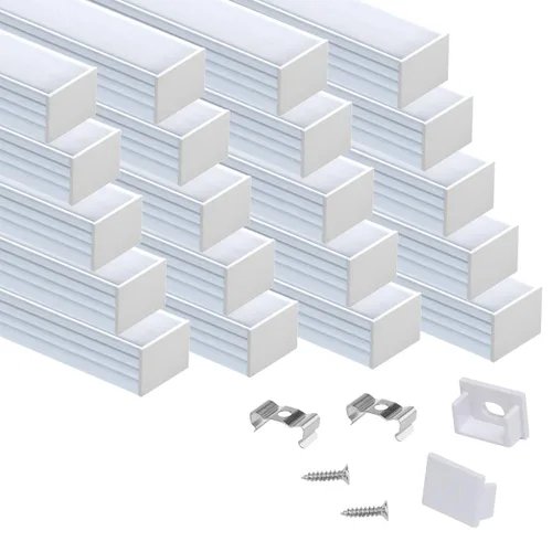 Miniatura 9 de Muzata Paquete de 10 canales LED de aluminio plateado con cubierta blanca lechosa U103 WW 1M de tamaño grande de 3.3 pies/3.3 ft