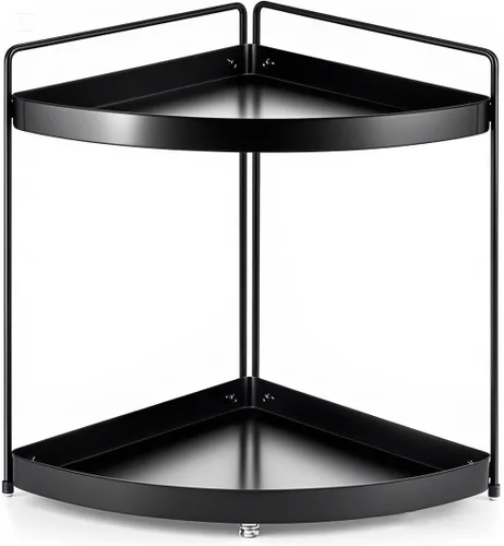 Estante esquinero de 2 niveles para encimera de cocina, gabinete de baño, organizador de maquillaje, cosméticos, organización y almacenamiento Negro