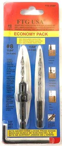Miniatura 32 de FTG USA Juego de brocas avellanadoras de madera ajustable, 5 piezas, broca avellanadora #4 #6 #8 #10 #12 con broca cónica para carpintería