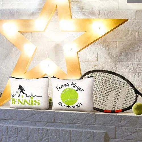 Miniatura 4 de Pinkunn 9 piezas de regalos de tenis para mujeres, bolsa de maquillaje de tenis, bolsa de accesorios de tenis, bolsa de viaje con cremallera