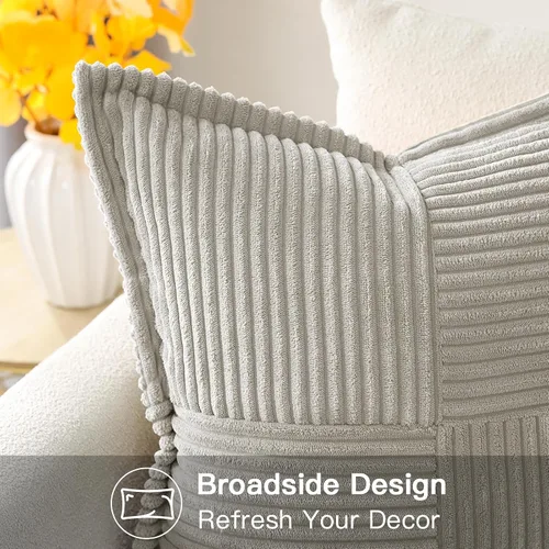 Miniatura 3 de OTOSTAR Fundas de almohada a rayas de corduroy con empalme, fundas de almohada boho súper suaves, fundas de almohada decorativas de textura en Gris