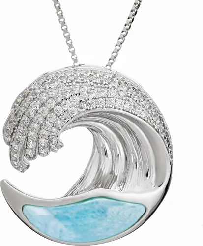 Colgante de plata de ley 925 con topacio y ondas oceánicas, concha de abulón de ópalo larimar, hipoalergénico sin níquel, joyería de isla hawaiana