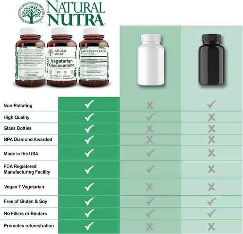 Miniatura 5 de Natural Nutra vegano y vegetariano clorhidrato de glucosamina para hombres y mujeres, Kosher, libre de mariscos, a base de plantas, colágeno