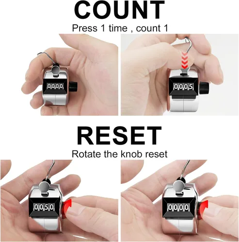 Miniatura 2 de Decymis Paquete de 2 contadores Clicker, Contador manual de Metal, Contador mecánico de 4 dígitos para la palma para contar números, entrenamiento