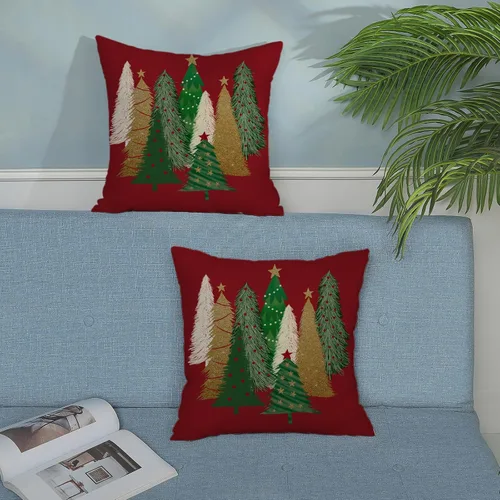 Miniatura 5 de Juego de 2 fundas de almohada de Navidad de 18 x 18 pulgadas, decoración de árbol de Navidad, fundas de almohada decorativas de invierno