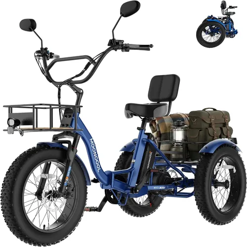 Miniatura 14 de MOONCOOL Triciclo eléctrico para adultos, marco de aluminio de neumático grueso de 1000 W, 4 pulgadas, batería de 48 V y 14.5 Ah, frenos de disco