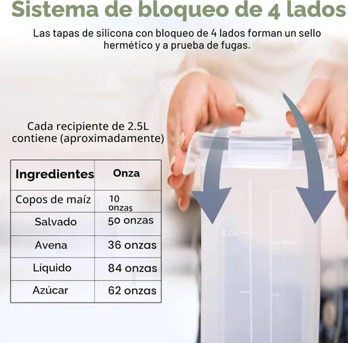 Miniatura 5 de Shazo Paquete de 2 recipientes pequeños herméticos para cereales con tapas, perfecto para ahorrar espacio, sin BPA, organización de despensa