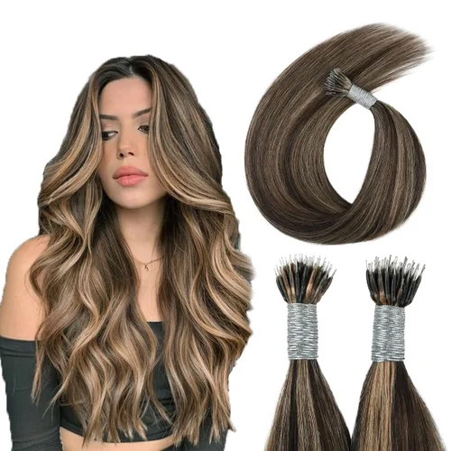 Miniatura 24 de ABH AMAZINGBEAUTY HAIR Extensiones de cabello rizado liso para mujeres negras con punta en I, cabello humano, punta en I, Remy, 50 mechones, punta