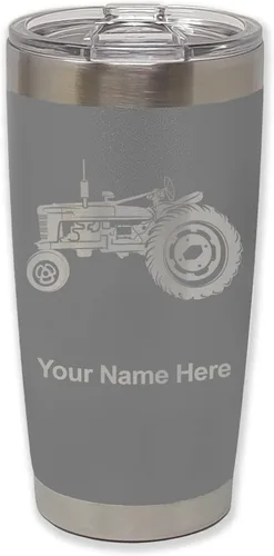 Miniatura 34 de LaserGram Vaso aislado al vacío de 20 onzas, Old Farm Tractor, grabado personalizado incluido (negro)