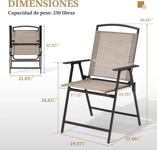 Miniatura 2 de Crestlive Products Juego de 4 sillas plegables para patio, paquete de 4, sillas de comedor al aire libre con reposabrazos para campamento, playa