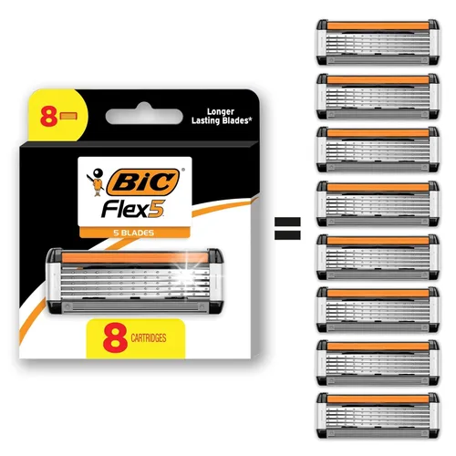 BIC Flex 5 - Maquinillas de afeitar recargables para hombres, repuestos de maquinillas de afeitar de larga duración con 5 cuchillas para un afeitado