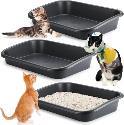 Uiifan 3 cajas de arena para gatos mayores de entrada baja, caja de arena de gran tamaño para mascotas de entrada baja con parte superior abierta