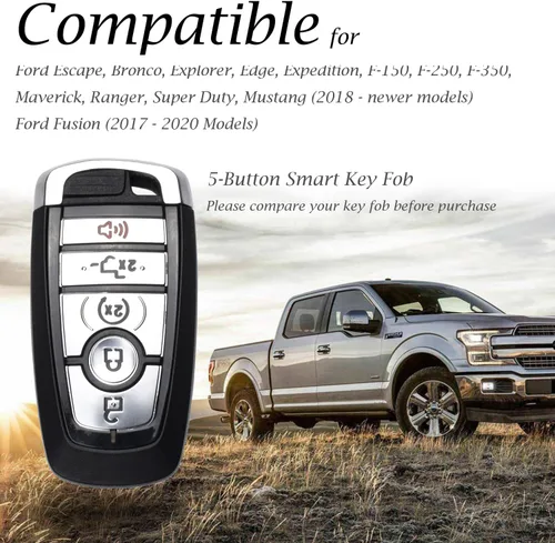 Miniatura 5 de Vitodeco Funda protectora de cuero para llavero inteligente compatible con Ford (modelos 2018 - 2026), 5 botones, negro/rojo