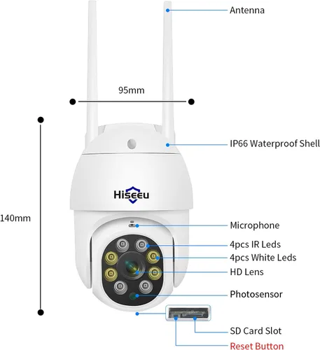 Miniatura 7 de Hiseeu - Cámara de seguridad WiFi de 5MP para exteriores, con inclinación y panorámica de 360°, seguimiento de movimiento, focos, alarma de luz