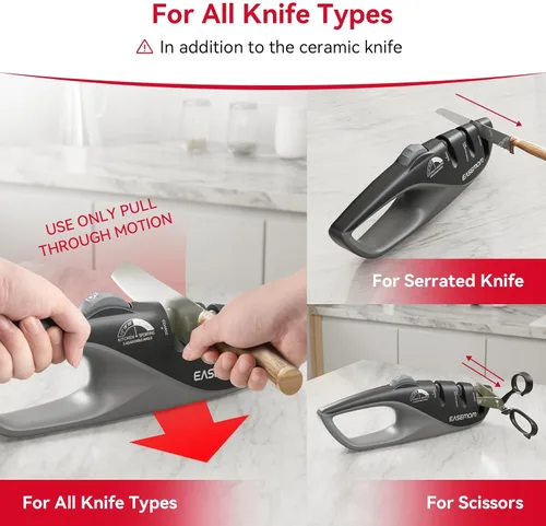 Miniatura 4 de Afilador de cuchillos de cocina, 5 ángulos de afilado ajustables, sacapuntas de bolsillo de mano, diseño ergonómico, con grueso y fino para tijeras