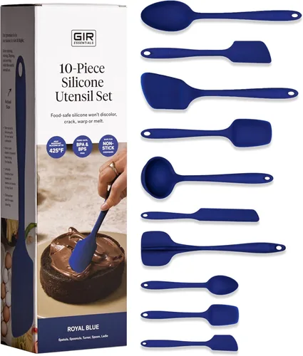 GIR: Get It Right Juego de 10 piezas de utensilios de cocina esenciales de silicona - Cucharón, espátula, volteador, cuchara y cucharada - Azul real