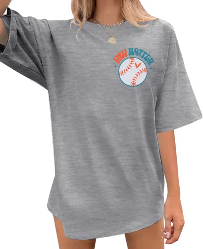 Miniatura 17 de Camiseta de béisbol para mujer, camisetas de béisbol de gran tamaño Hey Batter Batter Swing Graphic Tee Ballpark Gift Tops de manga corta