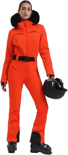 Miniatura 41 de GSOU SNOW Traje de esquí para mujer, traje de nieve delgado de una pieza, chaqueta de nieve, impermeable, resistente al viento, deportes al aire