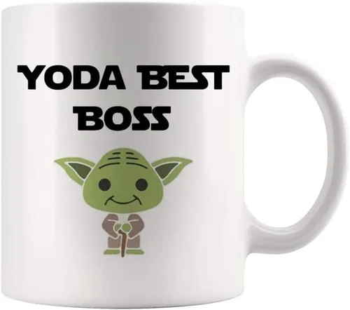 Miniatura 2 de Fonhark - Taza divertida de café Boss, taza de café Yoda Best Boss, taza divertida para jefe, taza de café novedosa de 11 onzas, color blanco