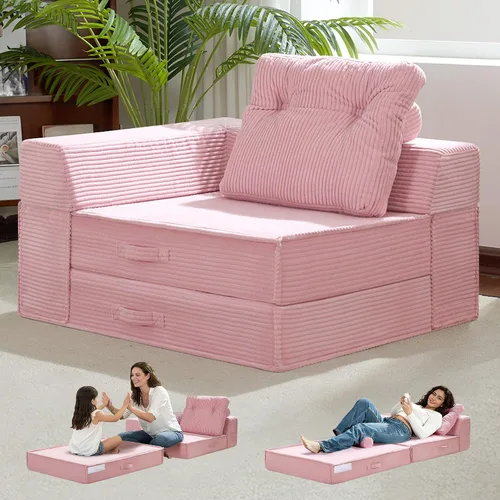 Miniatura 13 de Sofá Cama Individual Plegable Silla Sofá Cama con Almohada, Twin, Beige Cama de silla plegable