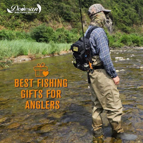 Miniatura 7 de Dovesun Mochila de pesca pequeña con cajas de aparejos, bolsa de pesca con parches bordados de bricolaje, bolsa de aparejos de regalo para hombres