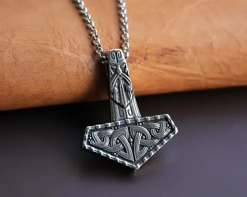 Miniatura 93 de Viking Thors Hammer Necklace Pendant - Vegvisir Aegishjalmur Helm of Awe Raven Huginn Muninn Pendant Necklace Amulet Talisman - Thor Necklace