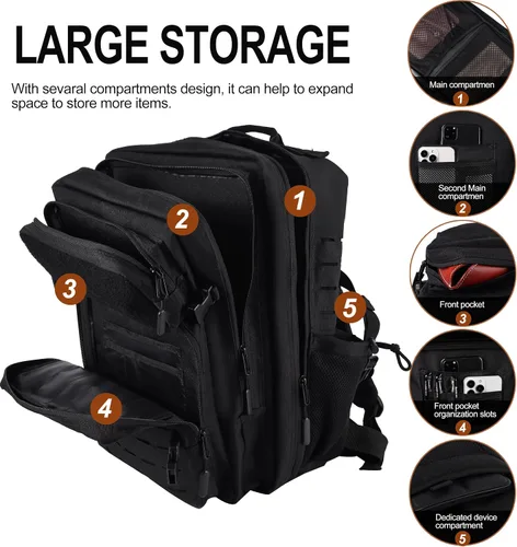 Miniatura 5 de LHI - Mochila táctica militar para hombre, 25/45 L, mochila grande Molle del ejército, mochila de asalto de 3 días, para senderismo