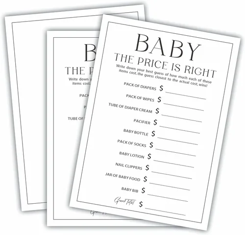 Miniatura 6 de Juego de 30 juegos de fiesta de baby shower de 5 x 7 pulgadas, minimalismo en blanco y negro, juego de mamá o papá para los deseos de los invitados