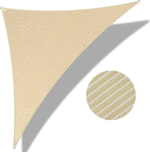 Toldo triangular de 14 x 14 x 14 pies, toldo de tela con bloqueo UV, para patio al aire libre, jardín, 185 GSM, 95% de bloqueo UV, resistente, Beige