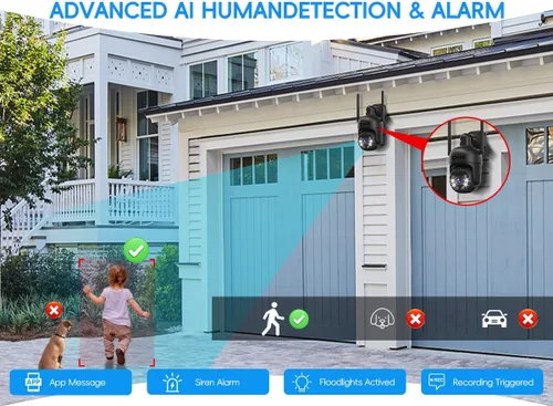 Miniatura 3 de [3K, vista de 360°] Sistema de cámara de seguridad inalámbrica de 5MP, 4 cámaras PTZ 3K para exteriores interiores, sistema de vigilancia WiFi dual