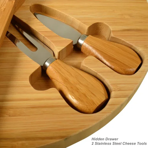 Miniatura 3 de Tabla Picnic at Ascot de bambú, para aperitivos, con herramientas para queso, espirales de una cuña compacta de 13 pulgadas de diámetro, patentado
