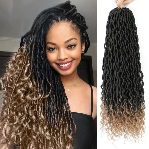Miniatura 43 de Trenzas postizas Goddess, 6 paquetes de 18 pulgadas, cabello lacio, trenzado con ganchillo, para mujeres negras, trenzas postizas ombre con puntas