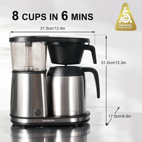 Miniatura 2 de Cafetera Bonavita BV1900TS con jarra térmica de 8 tazas., Negro e inoxidable