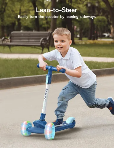 Miniatura 6 de Besrey - Patinete para niños de 3 a 10 años, patinete plegable de 3 ruedas con altura ajustable, ruedas con luz LED, plataforma extra ancha