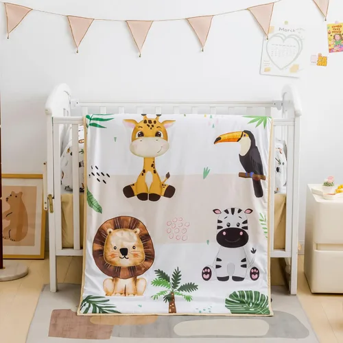 Miniatura 7 de Cokouchyi Juego de ropa de cama de 3 piezas para niño y niña, juego de cuna geométrico acolchado de jacquard, incluye falda, manta y sábana, ropa