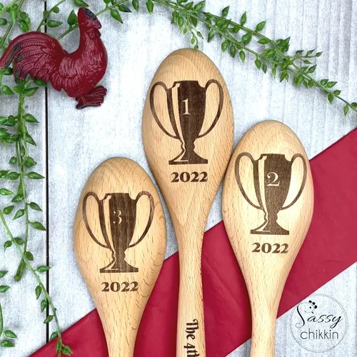 Miniatura 2 de Trofeo Chili Cook Off 2025, cuchara de cocina grabada de madera, premio de competencia de cocina personalizado, premio campeón de chile, cuchara
