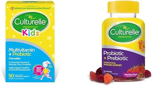 Culturelle Kids Complete - Multivitamínico masticable + probiótico para niños a partir de 3 años, 50 gomitas probióticas diarias para mujeres y